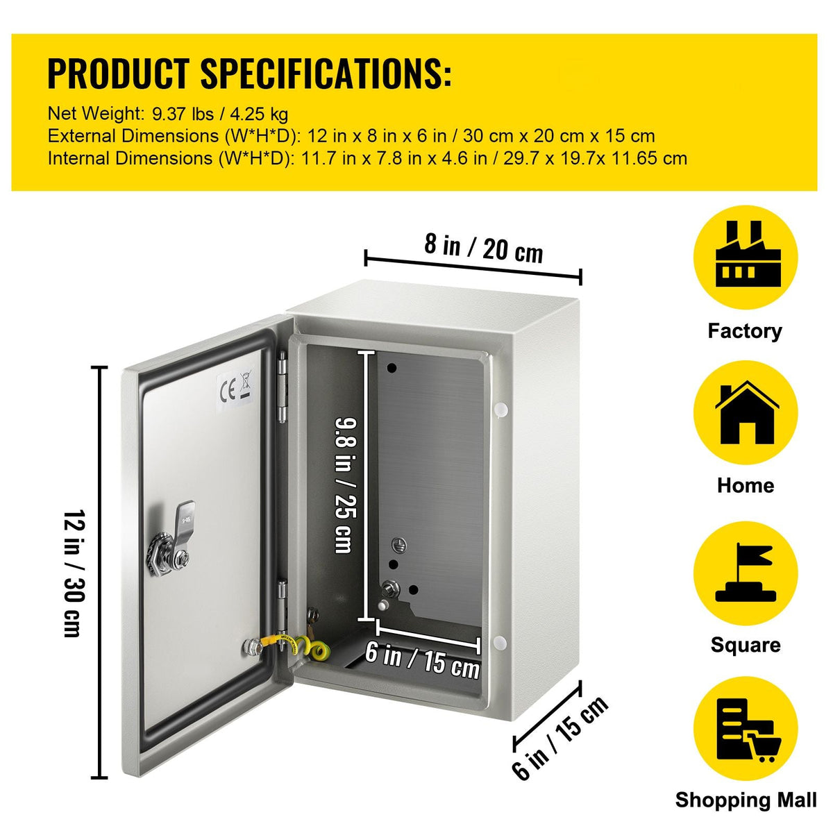 NEMA Steel Enclosure 12×8×6,NEMA 4X Steel Electrical Box,IP66 Waterproof & Dustproof,Outdoor/Indoor Electrical Junction Box,with Mounting Plate