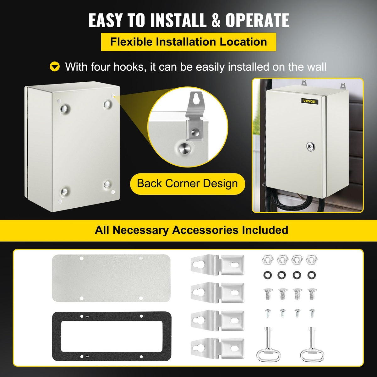 NEMA Steel Enclosure 12×8×6,NEMA 4X Steel Electrical Box,IP66 Waterproof & Dustproof,Outdoor/Indoor Electrical Junction Box,with Mounting Plate