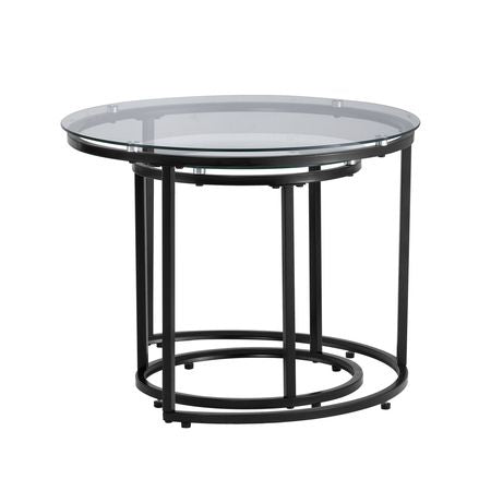 Nesting Coffee Table Set of 2, 23.6 in Round Coffee Table, Glass Nesting Tables for Small Place, Modern End Side Tables Night Stand with Metal Frame, for Living Room, Bedroom, Balcony, Office