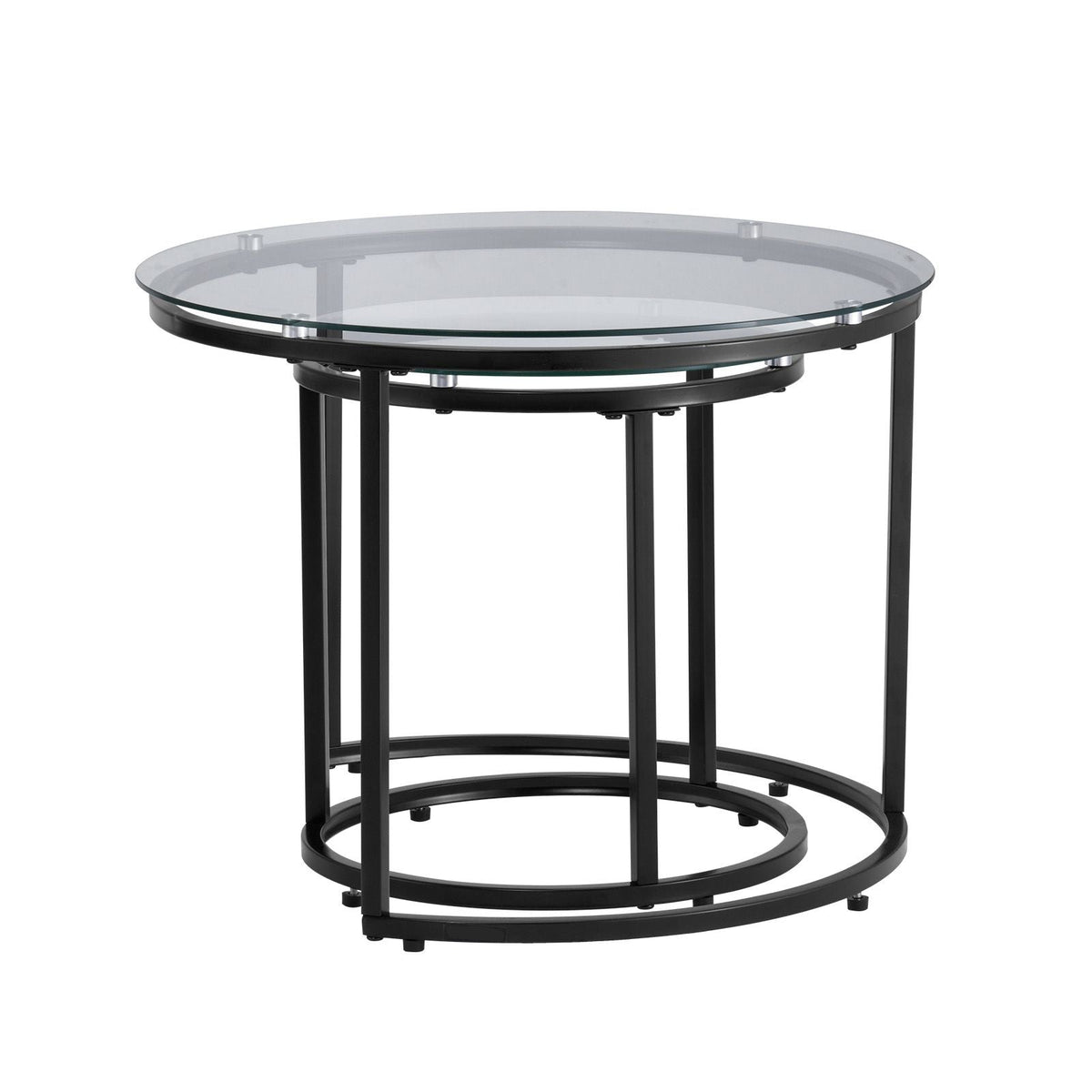 Nesting Coffee Table Set of 2, 23.6 in Round Coffee Table, Glass Nesting Tables for Small Place, Modern End Side Tables Night Stand with Metal Frame, for Living Room, Bedroom, Balcony, Office