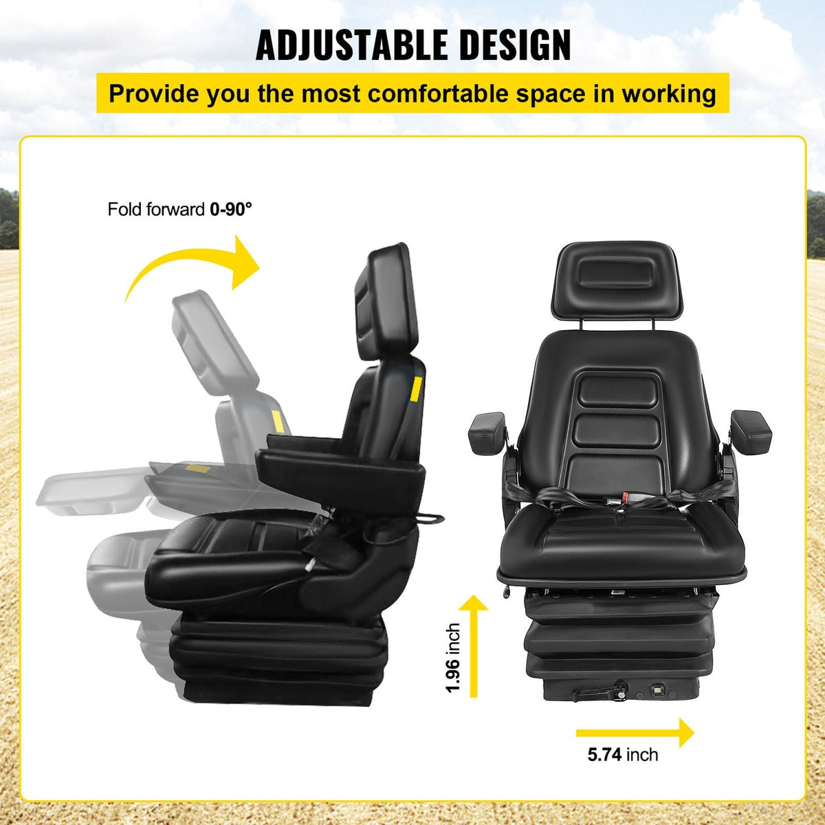 NEW LOW PROFILE SUSPENSION SEAT WITH ARMREST DOZER BACKHOE TRACTOR SKIDSTEER