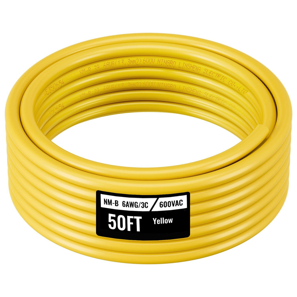 NM-B Wire, 6AWG/3C Non-Mettalic Residential Indoor Electrical Wire with Ground, PVC Sheathed High-Purity Copper Core Cable, for Outlets, Switches, Other Loads & Lighting Wiring Projects(50 ft)