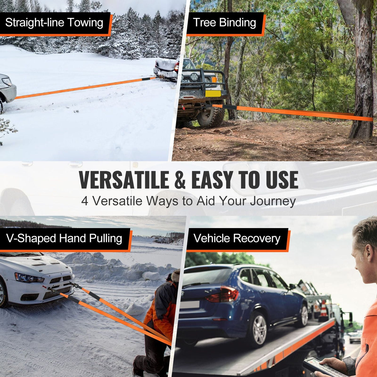Off-Road Recovery Kit, 3" x 30', Heavy Duty Winch Recovery Kit with 30,000 lbs Tow Strap, 44,092 lbs D-Ring Shackles, Shackle Receiver and Storage Bag, for ATVs, Jeeps, Off-Road Vehicles, Trucks