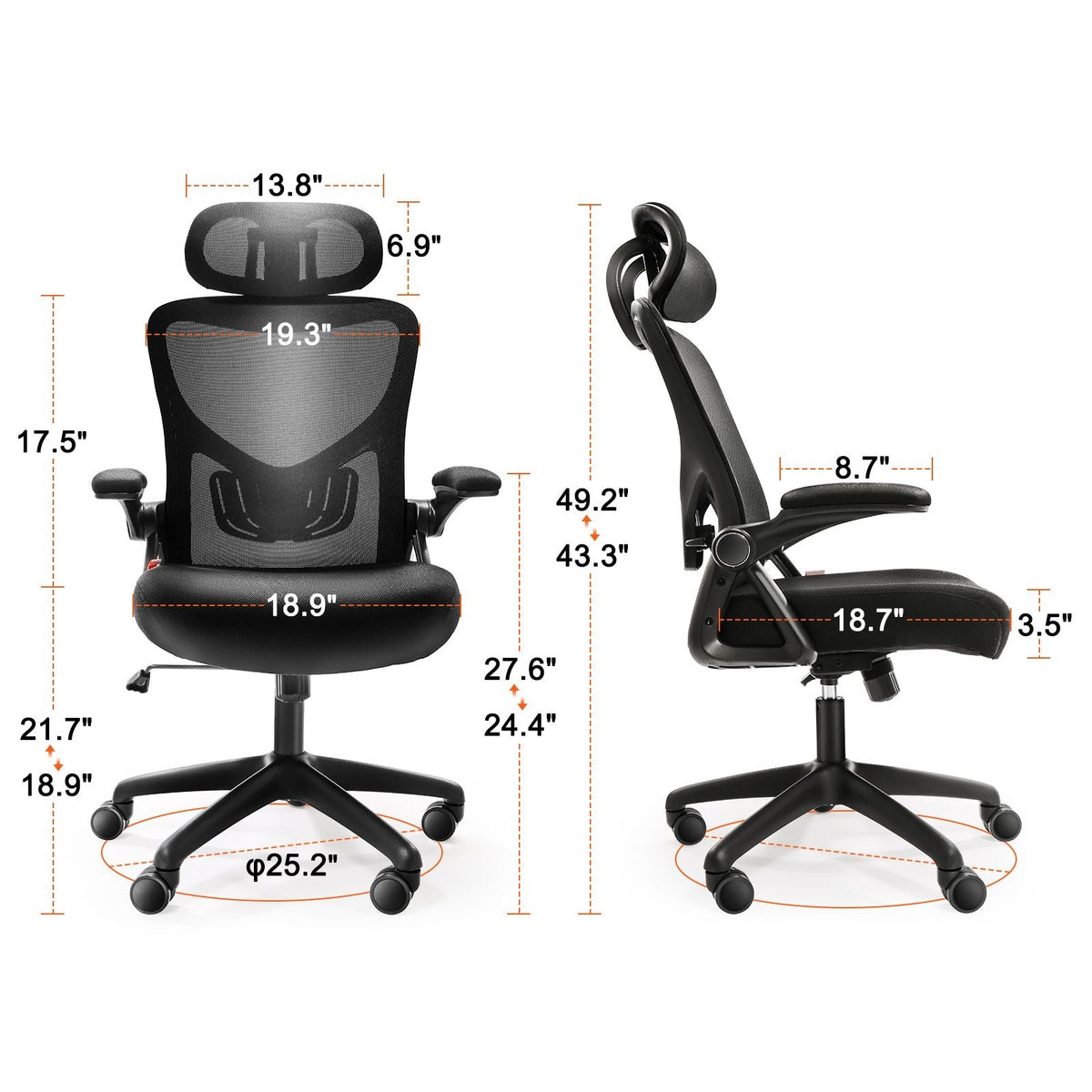 Office Chair with Adjustable Lumbar Support, High Back Ergonomic Desk Chair with Adjustable Headrest, Ergonomic Office Chair Backrest with 2D Armrest, Computer Chair for Home, Office
