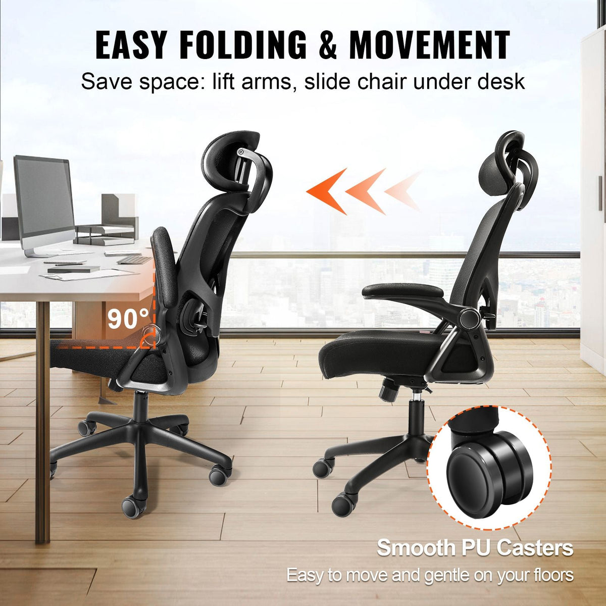 Office Chair with Adjustable Lumbar Support, High Back Ergonomic Desk Chair with Adjustable Headrest, Ergonomic Office Chair Backrest with 2D Armrest, Computer Chair for Home, Office
