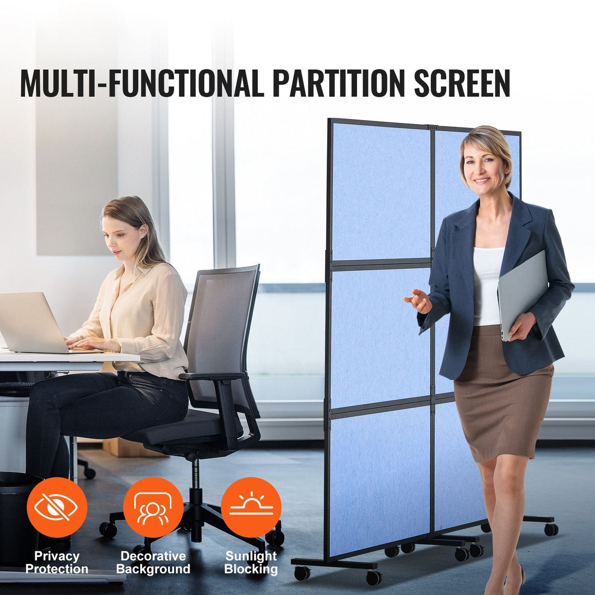 Office Divider, 2 Panel Office Partition, Freestanding Office Divider Wall Partition & Privacy Divider Reduce Noise and Room Separation, Light Blue