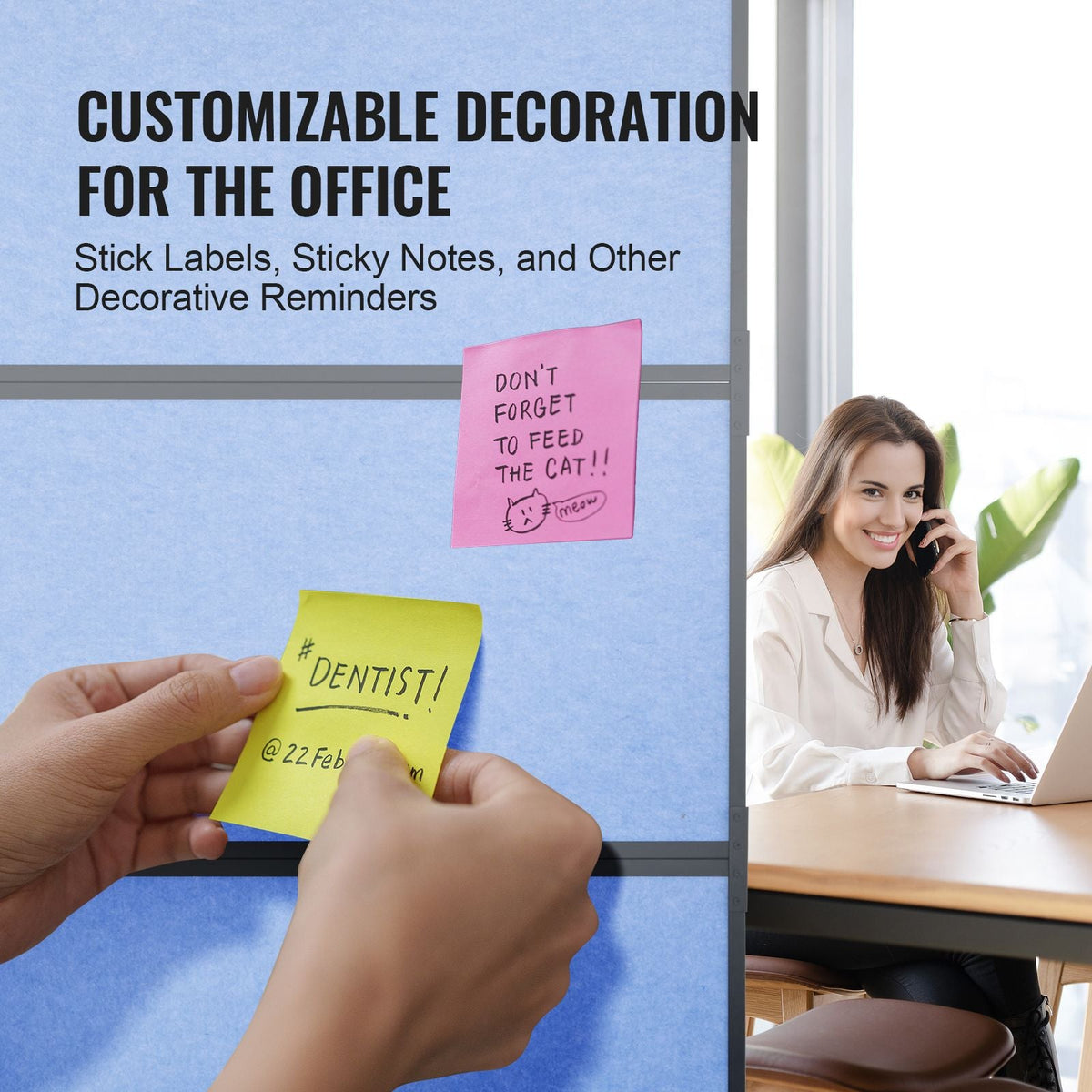Office Divider, 2 Panel Office Partition, Freestanding Office Divider Wall Partition & Privacy Divider Reduce Noise and Room Separation, Light Blue