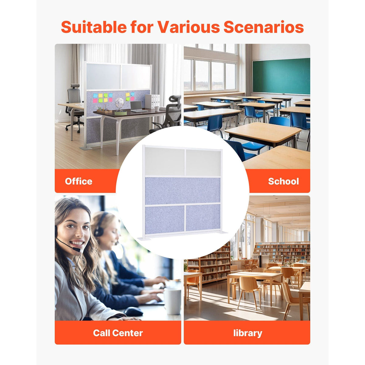 Office Divider Privacy Partition, 1-Pack, 70" x 70" Modular Wall Room Divider, PET Workstation Cubicle Partition with Frosted Windows, Freestanding Privacy Panel Wall for Office Library