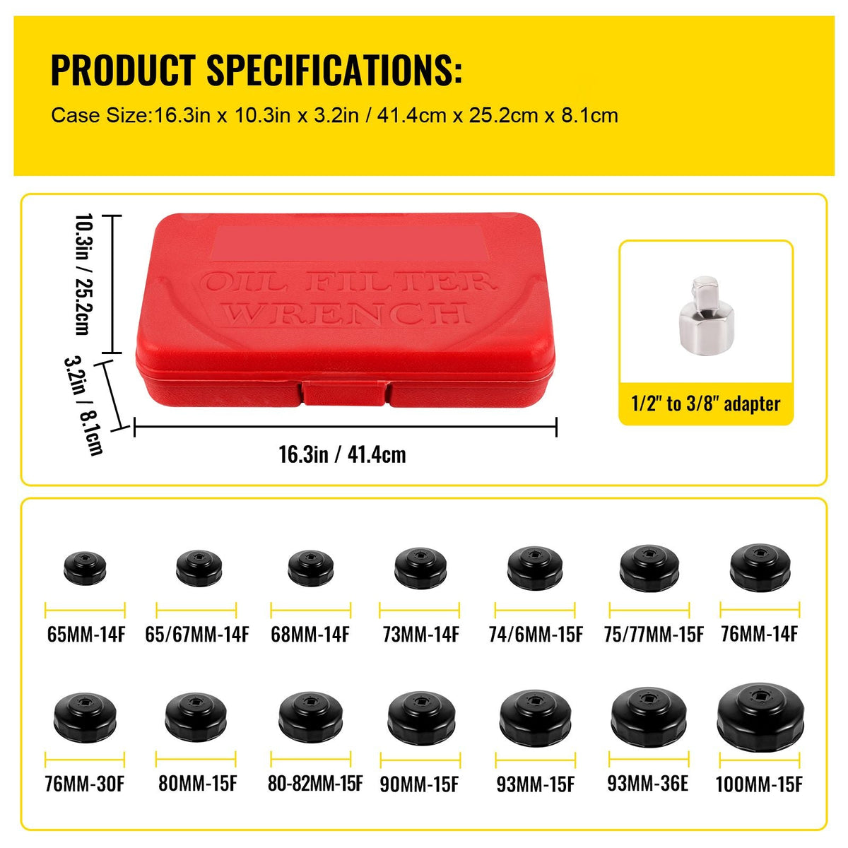 Oil Filter Socket Set, 14 Pcs Oil Filter Wrench Set, Sturdy Steel Oil Filter Socket, 3/8\" Oil Filter Socket, Low Profile Oil Filter Socket Set For Easy Access, Oil Filter Wrench Cap Set with Ca