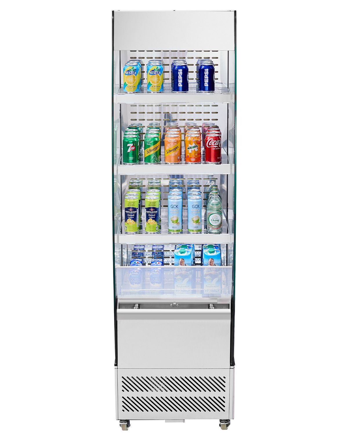 Open Air Merchandiser, 3-Tier Shelving Commercial Refrigerator, Grab and Go Display Cooler Refrigerator with Air Curtain, 4 Swivel Wheels, LED Light, for Restaurants, Stores, Office, 7.8cu.ft.