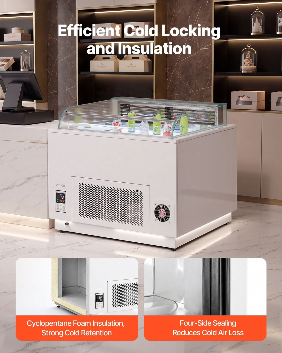 Open Air Merchandiser, 3.1 cu. ft. Shelving Commercial Refrigerator, Grab and Go Fan Cooling Display Cooler, with LED Lighting, Night Curtain, Horizontal for Restaurants, Stores, Office
