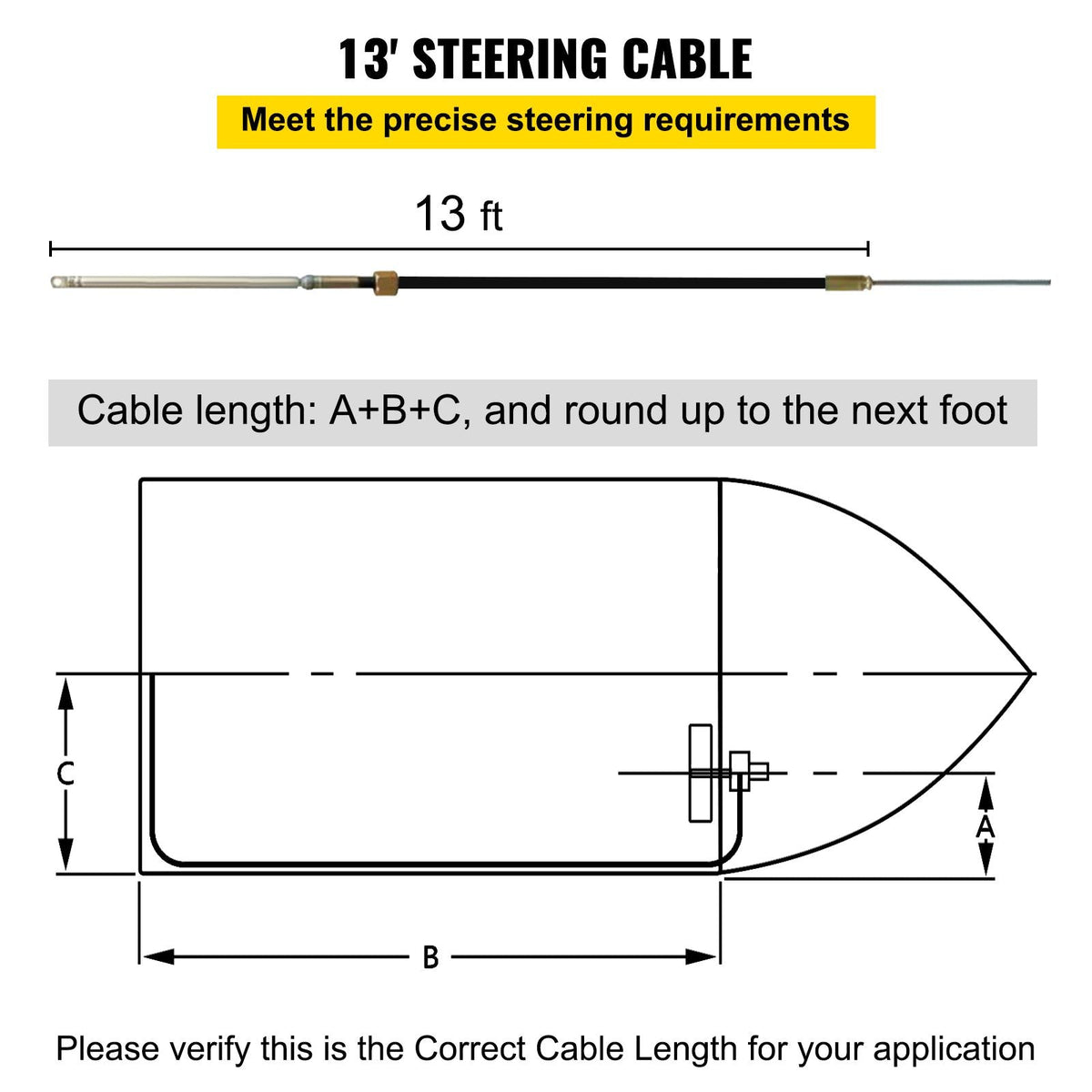 Outboard Boat Steering With 13' Steering Cable Marine Steering System 3/4'' Shaft
