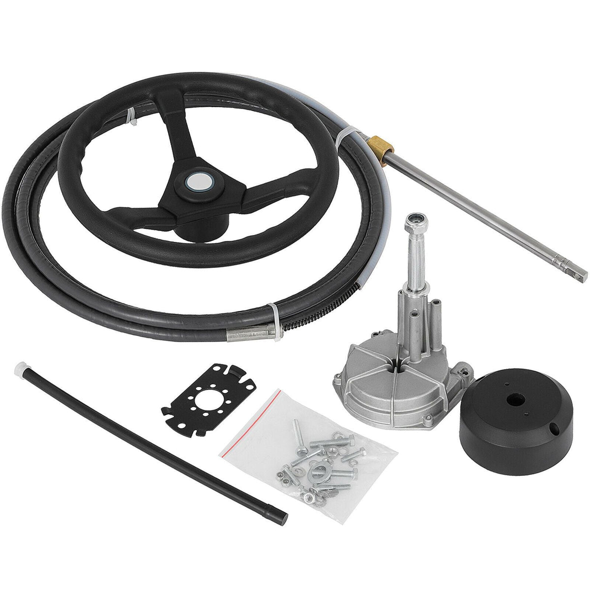 Outboard Steering System 13\' Outboard Rotary Steering System 13 Feet Boat Steering Cable with 13\" Wheel Durable Marine Steering System