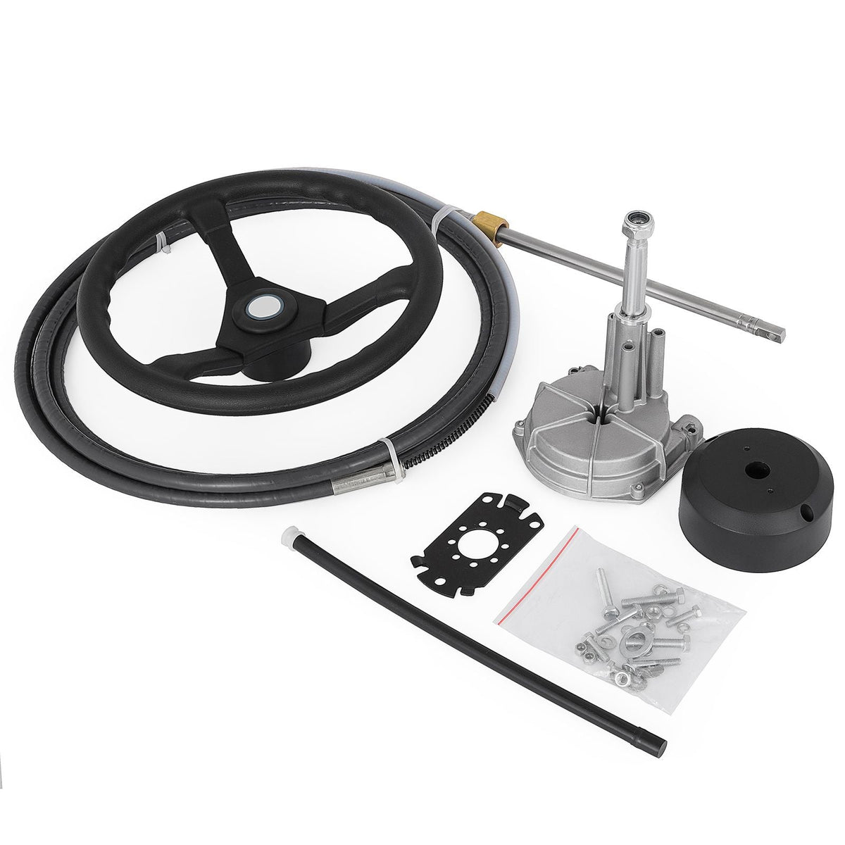 Outboard Steering System 14\' Outboard Steering Kit 14 Feet Boat Steering Cable with 13\" Wheel Durable Marine