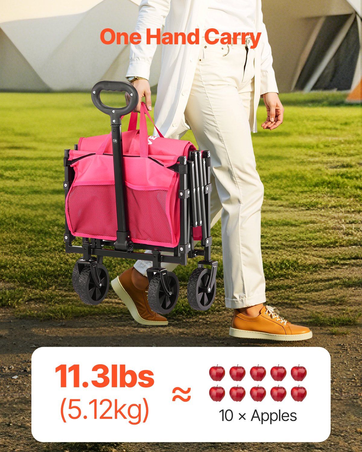 Outdoor Collapsible Wagon Carts 120L& 225LBS Heavy Duty Folding Garden Cart Pink