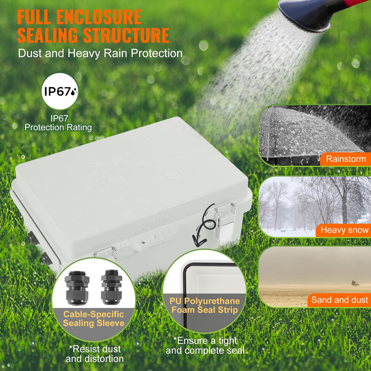 Outdoor Electrical Junction Box, 16.93 x 12.99 x 7.09 in, ABS Plastic Electrical Enclosure Box with Hinged Cover Stainless Steel Latch, IP67 Dustproof Waterproof for Outdoor Electrical Projects