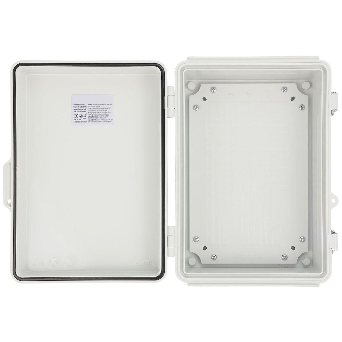 Outdoor Electrical Junction Box, 16.93 x 12.99 x 7.09 in, ABS Plastic Electrical Enclosure Box with Hinged Cover Stainless Steel Latch, IP67 Dustproof Waterproof for Outdoor Electrical Projects