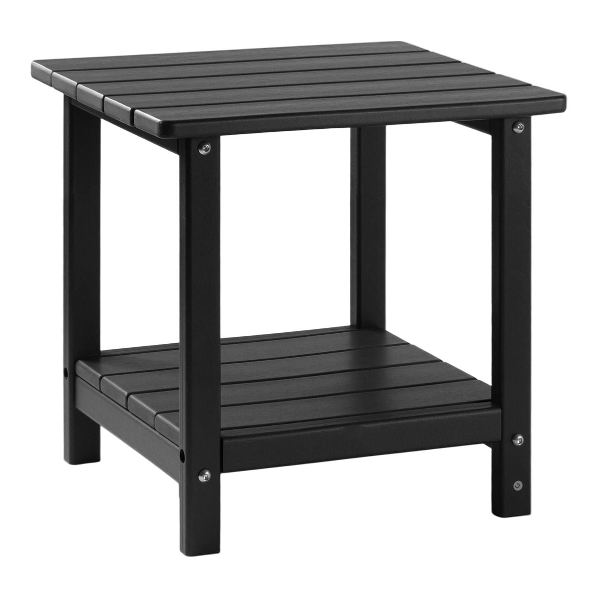 Outdoor Side Table, 17.72W x 14.96D x 17.32H Inch, Double Layer HDPE Outside End Table for Easy Maintenance, Withstand Harsh Weather, Fit for Patio, Pool, Beach, Porch, Indoor, Backyard, Black
