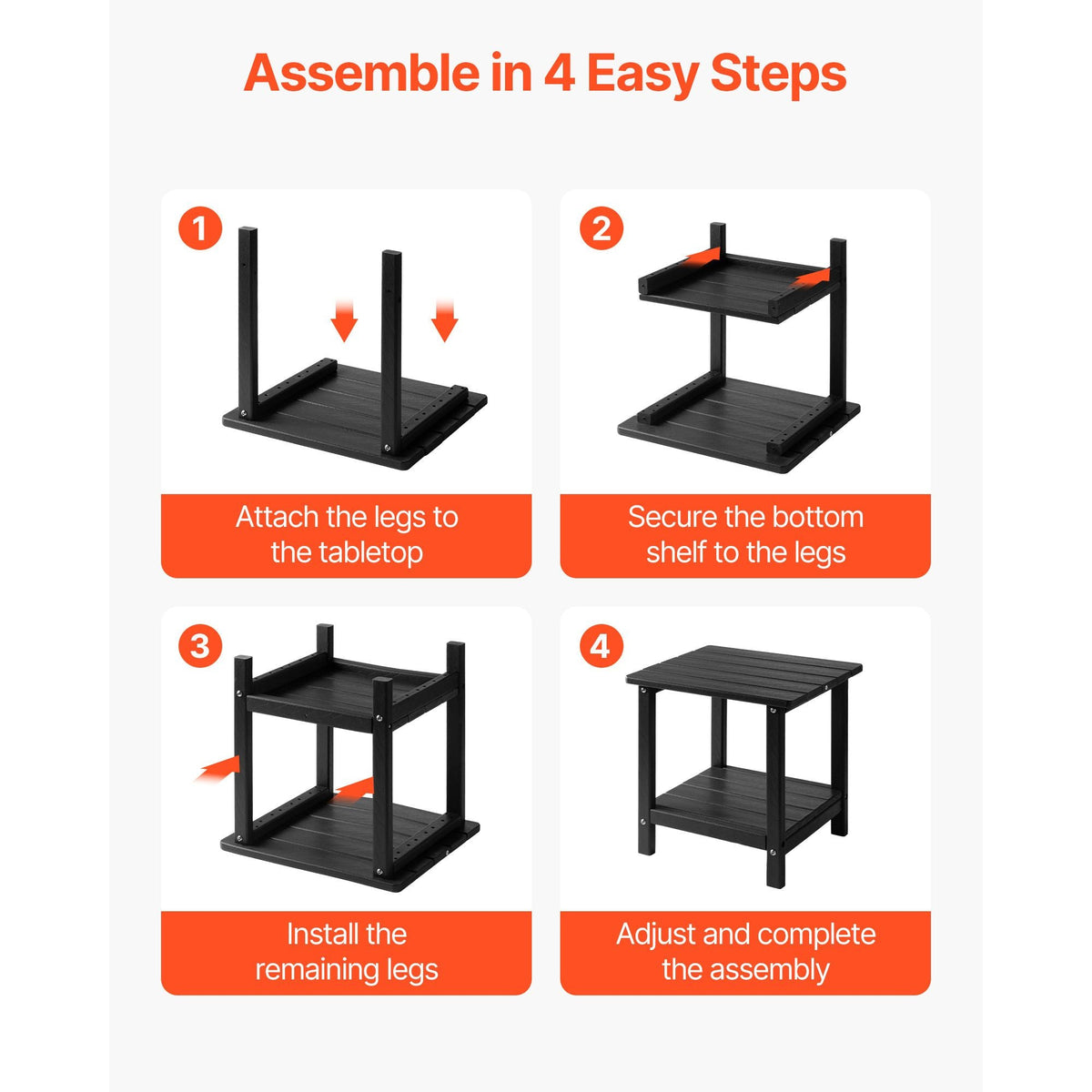 Outdoor Side Table, 17.72W x 14.96D x 17.32H Inch, Double Layer HDPE Outside End Table for Easy Maintenance, Withstand Harsh Weather, Fit for Patio, Pool, Beach, Porch, Indoor, Backyard, Black