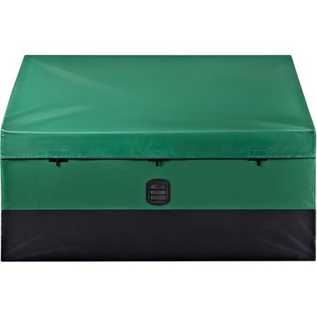 Outdoor Storage Box, 100 Gallon Waterproof PE Tarpaulin Deck Box with Galvanized Frame, All-Weather Protection & Portable, for Camping, Garden, Poolside, and Yard, Brown & Blue