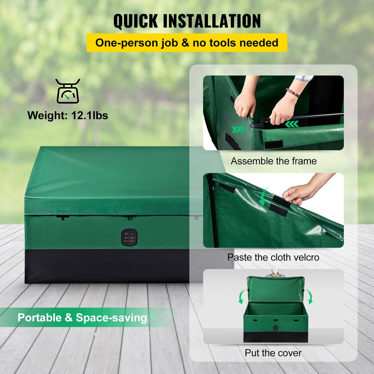 Outdoor Storage Box, 100 Gallon Waterproof PE Tarpaulin Deck Box with Galvanized Frame, All-Weather Protection & Portable, for Camping, Garden, Poolside, and Yard, Brown & Blue