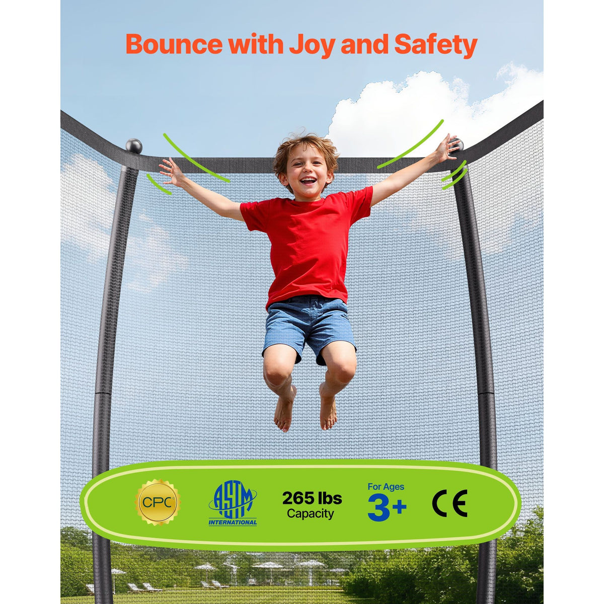 Outdoor Trampoline, 16FT Recreational Trampoline, ASTM Approved Trampolines with Enclosure Net & Thickened Pad, Max 475 lbs Weight Capacity, Anti-Rust Backyard Trampolines for Kids & Adults