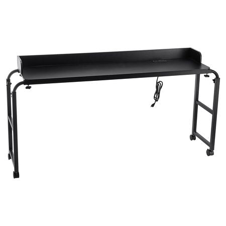 Overbed Table, Mobile Bed Side Table with 4 Wheels (2 with Brakes) and Power Socket, Height Adjustable Rolling Laptop Desk, Portable Particleboard Over Bed Desk for Home, Office, Study, Black