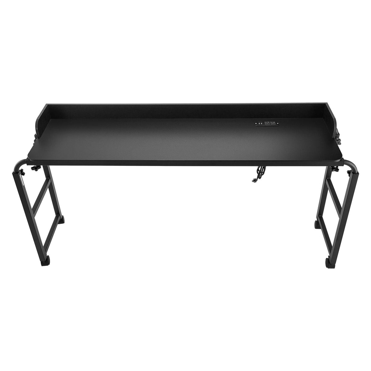 Overbed Table, Mobile Bed Side Table with 4 Wheels (2 with Brakes) and Power Socket, Height Adjustable Rolling Laptop Desk, Portable Particleboard Over Bed Desk for Home, Office, Study, Black