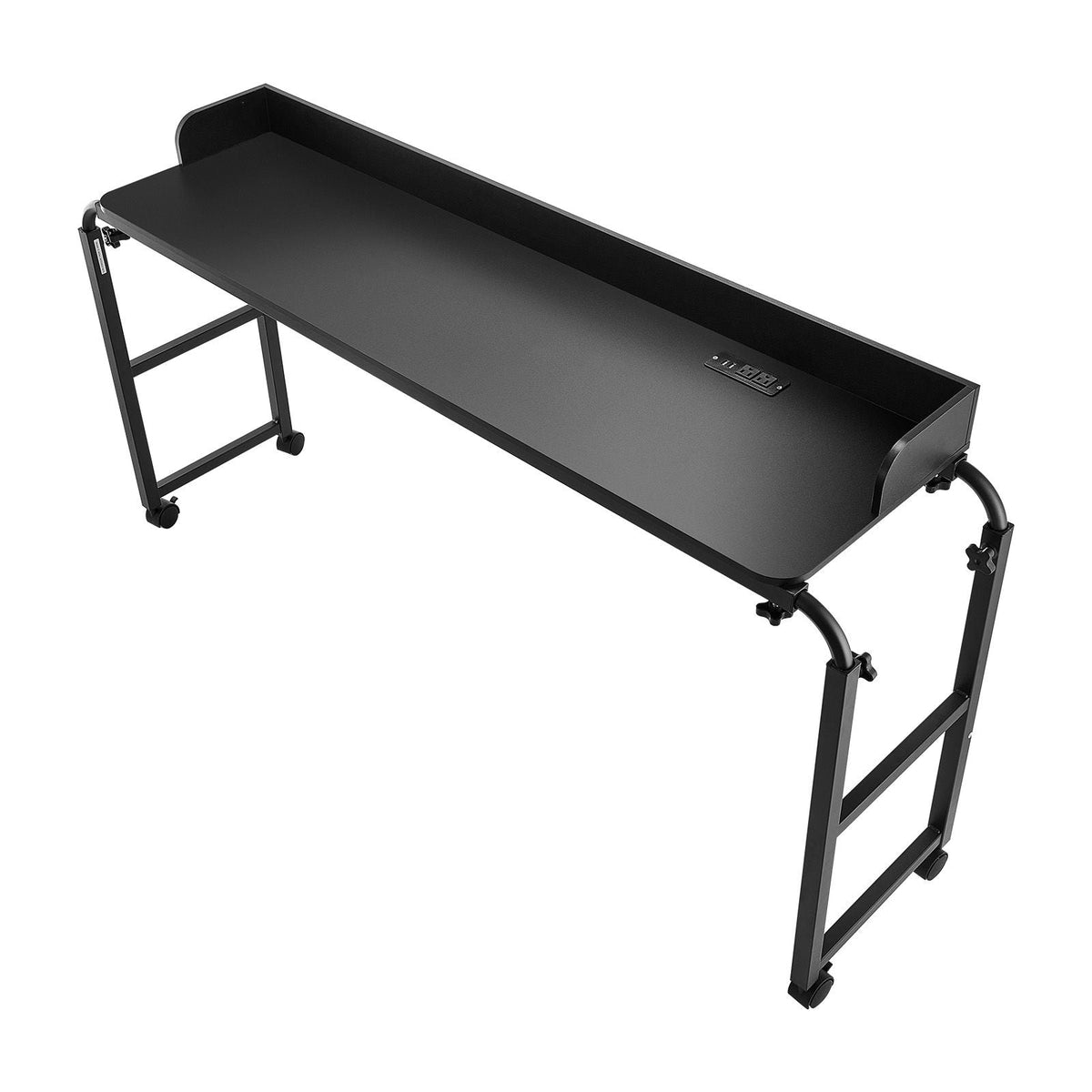Overbed Table, Mobile Bed Side Table with 4 Wheels (2 with Brakes) and Power Socket, Height Adjustable Rolling Laptop Desk, Portable Particleboard Over Bed Desk for Home, Office, Study, Black