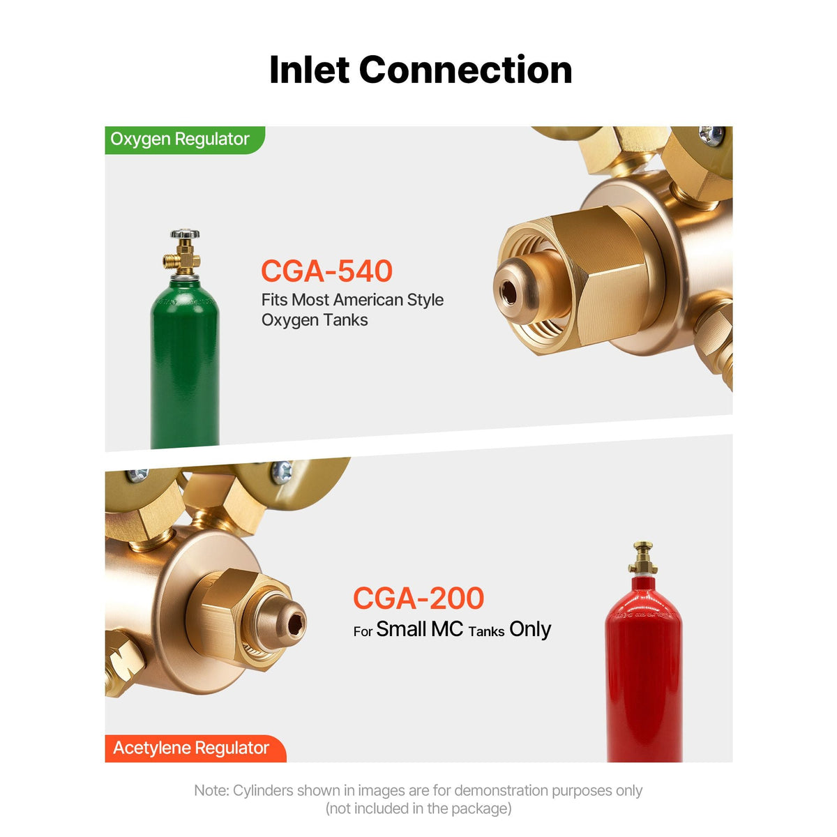 Oxygen Acetylene Regulator Set, Oxy-Acetylene Regulators, 0-4000PSI and 0-400PSI Welding Gas Gauges with CGA-540/CGA-200 Inlet Connection & 9/16"-18 Outlet Connection, T-Handle Adjustment