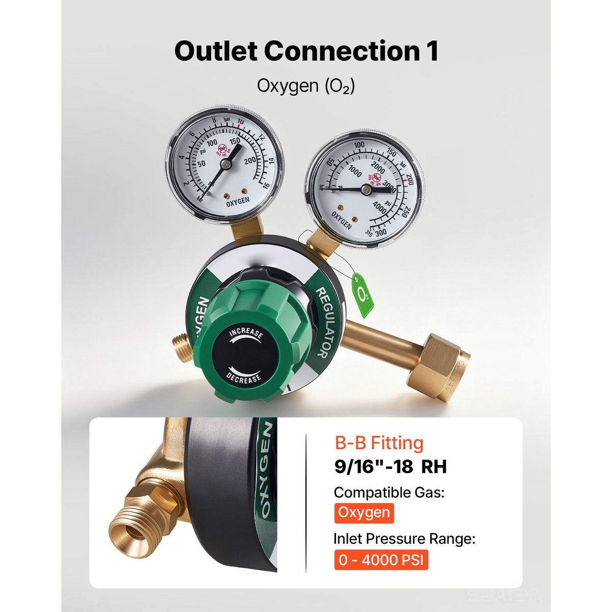 Oxygen Acetylene Regulator Set, Oxy-Acetylene Regulators, 0-4000PSI and 0-500PSI Welding Gas Gauges with CGA-540/CGA-510 Inlet Connection & 9/16"-18 Outlet Connection, PC Knob Adjustment