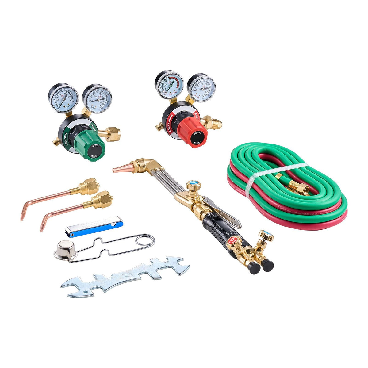 Oxygen Acetylene Torch Kit, Gas Welding Cutting Torch Kit, 12PCS Oxy Acetylene Brazing Tool Set with 177 inches Twin-Hose, 1 Cutting Nozzle, 2 Welding Tips & 2 Regulators (without Gas Cylinder)