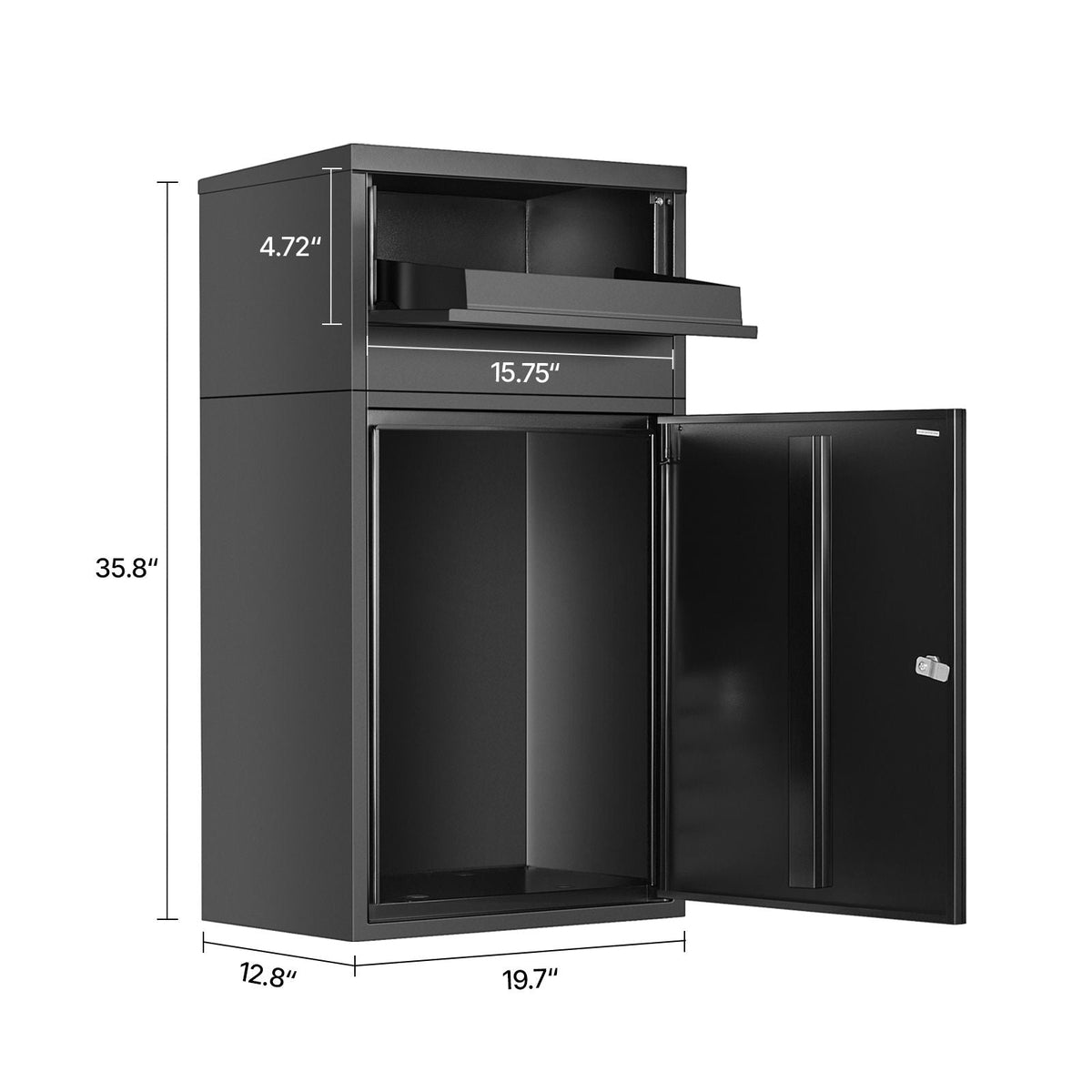 Package Delivery Boxes for Outside, 35.8 in Mailbox for Parcel with Lock, Galvanized Steel Package Drop Box with Anti-Theft Design, Weather-Resistant Package Mailbox for Home and Office, Black