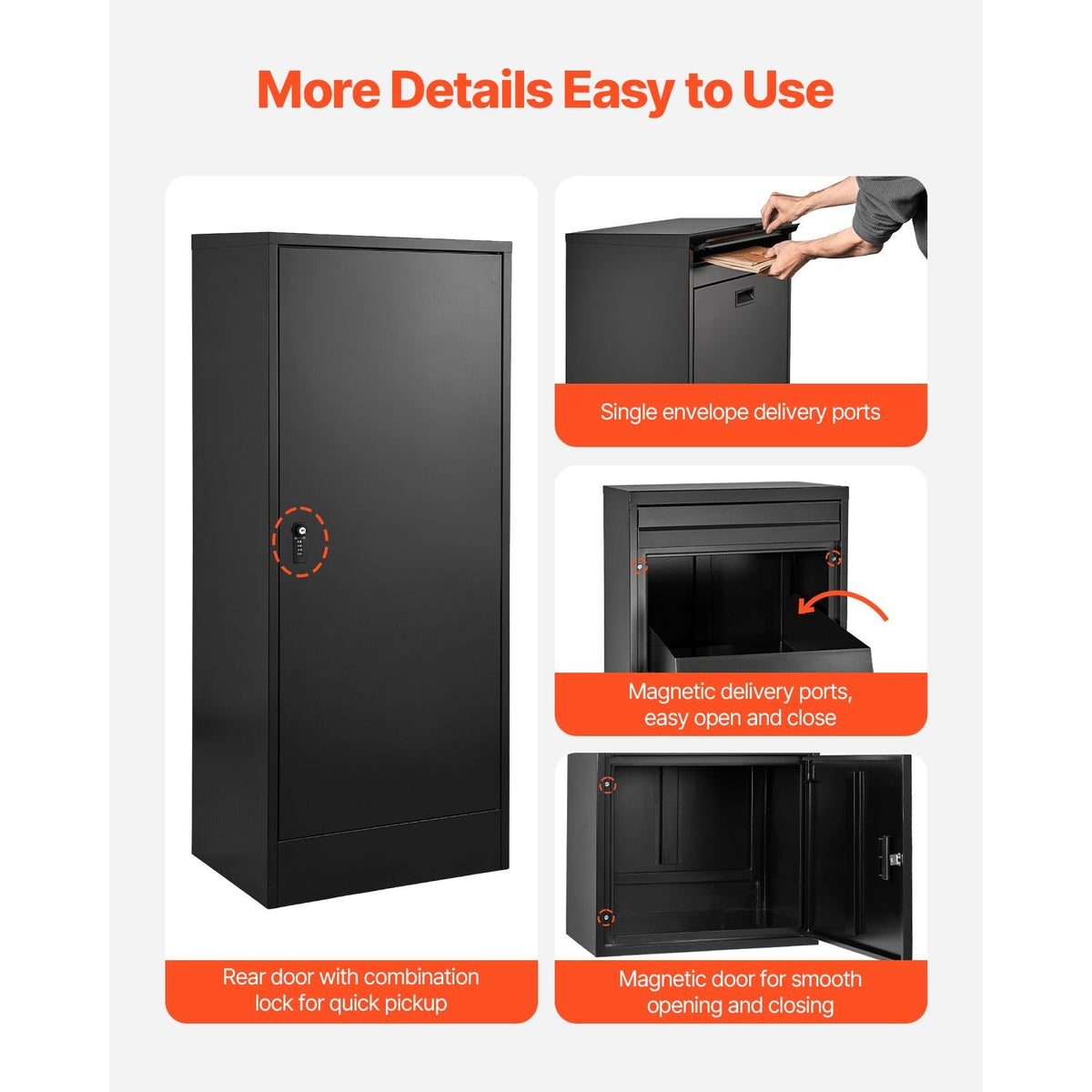 Package Delivery Boxes for Outside, 47.2 in Mailbox for Parcel with Lock, Galvanized Steel Package Drop Box with Anti-Theft Design, Weather-Resistant Package Mailbox for Home and Office, Black