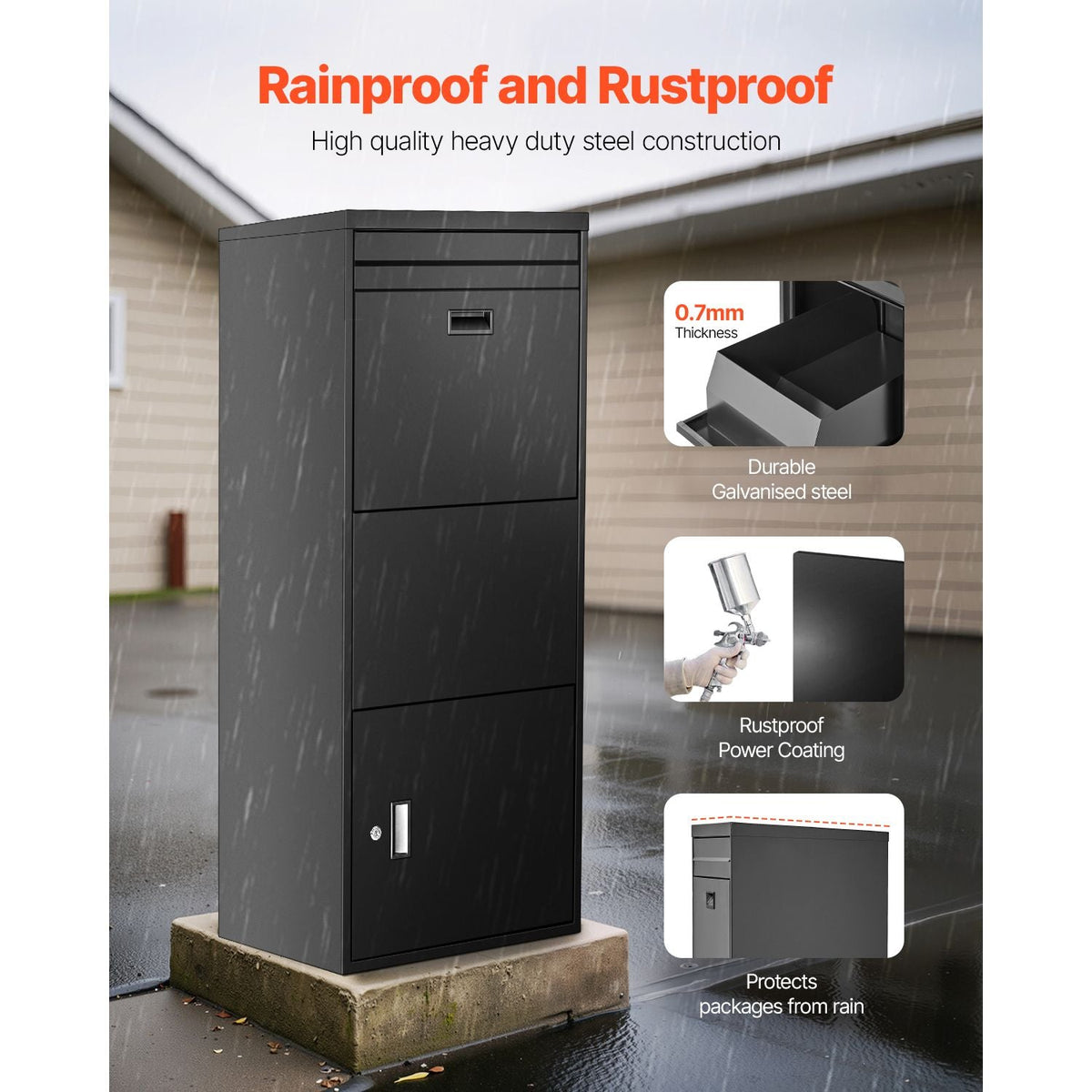 Package Delivery Boxes for Outside, 47.2 in Mailbox for Parcel with Lock, Galvanized Steel Package Drop Box with Anti-Theft Design, Weather-Resistant Package Mailbox for Home and Office, Black