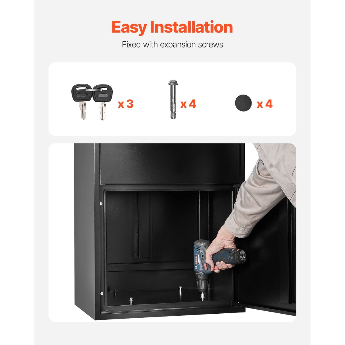Package Delivery Boxes for Outside, 47.2 in Mailbox for Parcel with Lock, Galvanized Steel Package Drop Box with Anti-Theft Design, Weather-Resistant Package Mailbox for Home and Office, Black