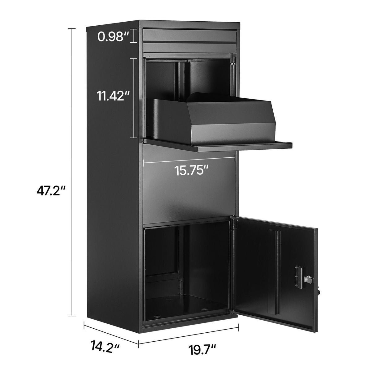 Package Delivery Boxes for Outside, 47.2 in Mailbox for Parcel with Lock, Galvanized Steel Package Drop Box with Anti-Theft Design, Weather-Resistant Package Mailbox for Home and Office, Black