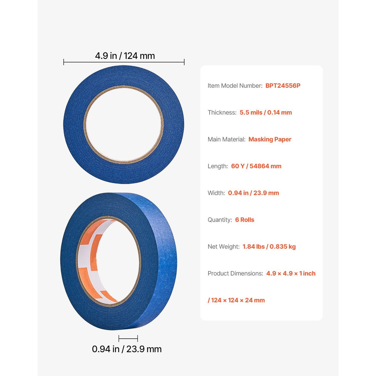 Painters Tape, 1 Inch Wide (0.94 In x 60 Yds), 6 Rolls, Blue Painter Tape for Painting, Edge, Trim, Ceiling, Masking Tape Protects Surfaces and Removes Easily, DIY Craft Art, Labeling Decoration