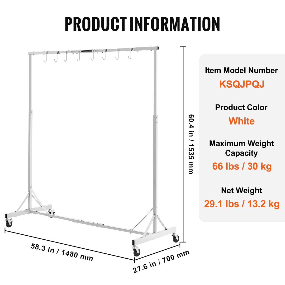 Painting Rack, 5 ft-7 ft Adjustable Height, 66 lbs Capacity Automotive Paint Rack Stand, 8 Hooks Painting Drying Rack with 4 Swiveling Wheels, Auto Body Stand for Auto Repair Shops & Garage