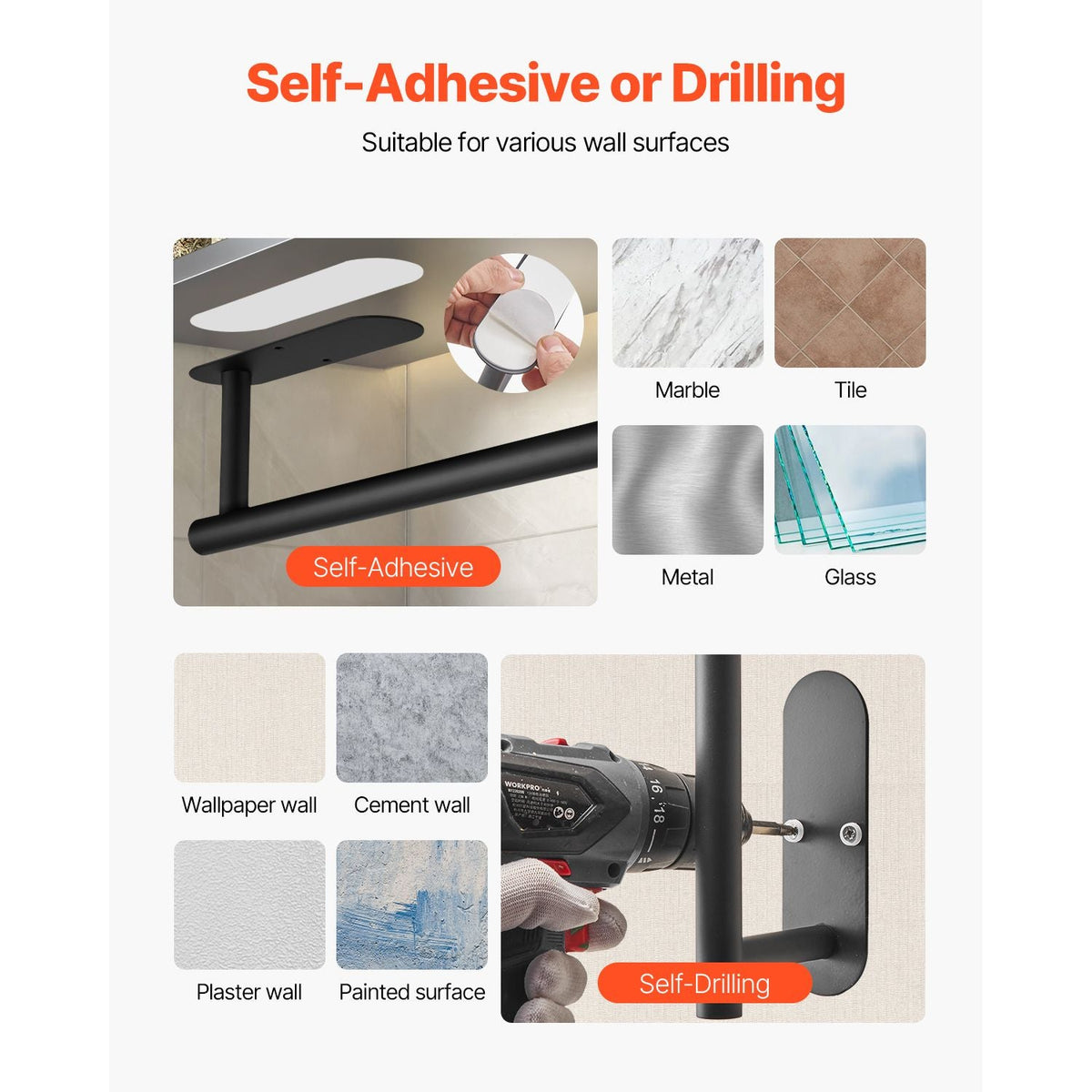 Paper Towel Holder Under Cabinet, High-Quality Stainless Steel Paper Towel Holder, Self Adhesive or Drilling Paper Towel Holder Wall Mount for Kitchen, Bathroom, Pantry