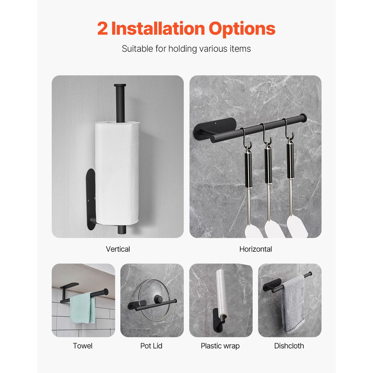 Paper Towel Holder Under Cabinet, High-Quality Stainless Steel Paper Towel Holder, Self Adhesive or Drilling Paper Towel Holder Wall Mount for Kitchen, Bathroom, Pantry