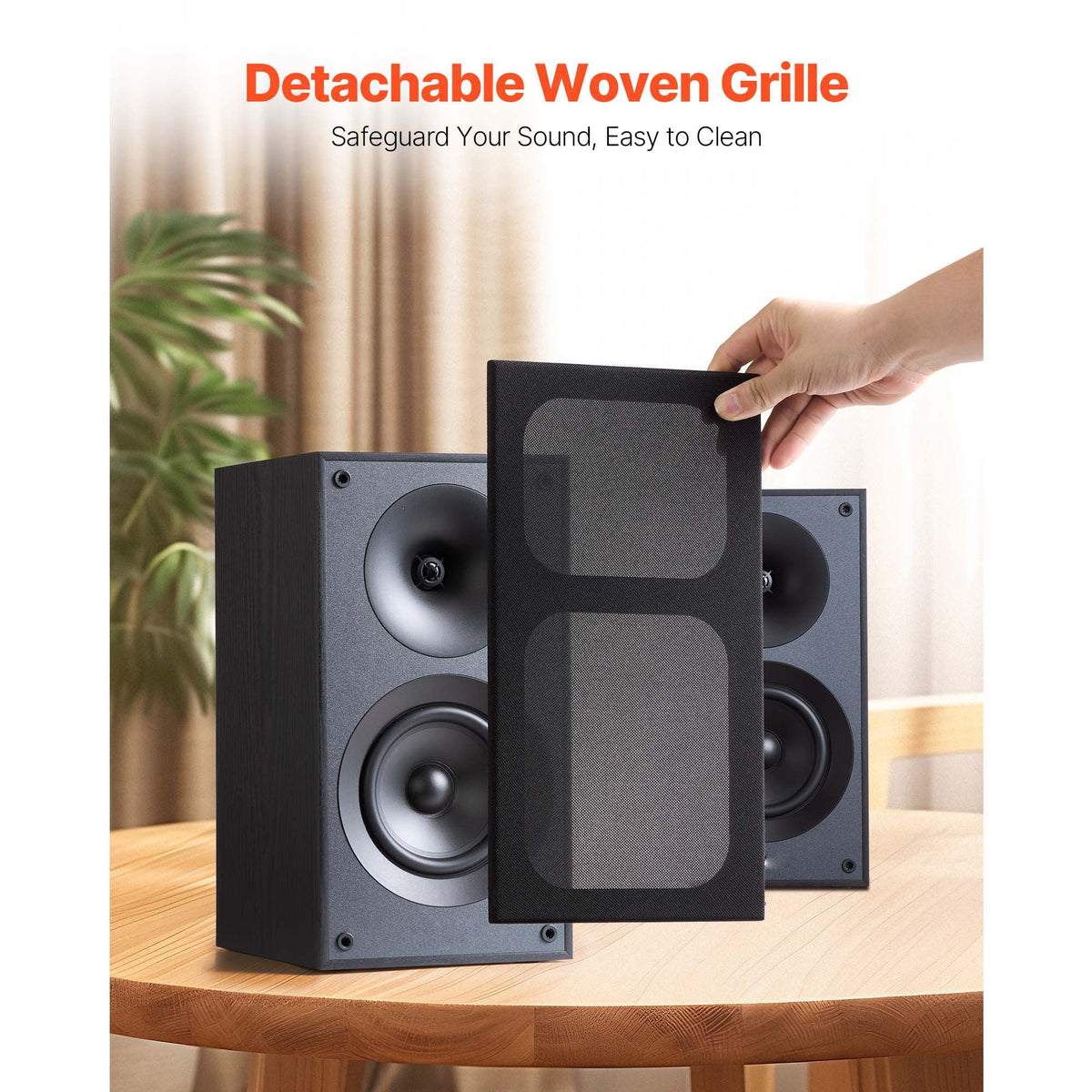 Passive Bookshelf Speaker, 300W, Book Shelf Stereo Speakers with 5.25-Inch Woofer and 1-Inch Tweeter, Detachable Grille, 65Hz-20KHz Frequency Response, Wooden Enclosure (1 Pair)