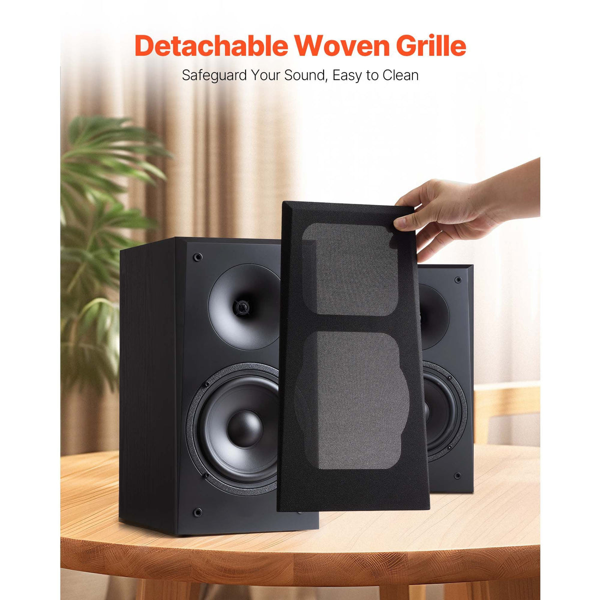 Passive Bookshelf Speaker, 300W, Book Shelf Stereo Speakers with 6.5-Inch Woofer and 1-Inch Tweeter, Detachable Grille, 55Hz-20KHz Frequency Response, Wooden Enclosure, for Home Theater (1 Pair)