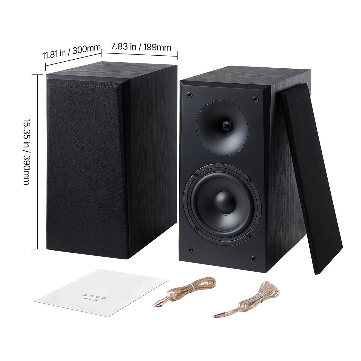 Passive Bookshelf Speaker, 300W, Book Shelf Stereo Speakers with 6.5-Inch Woofer and 1-Inch Tweeter, Detachable Grille, 55Hz-20KHz Frequency Response, Wooden Enclosure, for Home Theater (1 Pair)