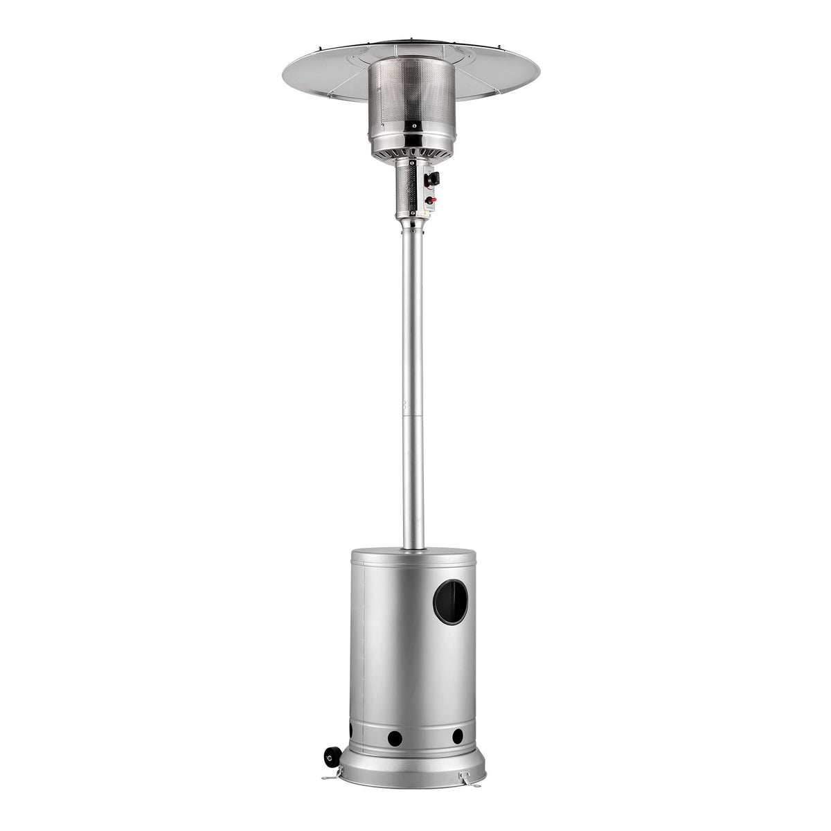 Patio Heater for Outdoor Use, 50000BTU Propane Heater Tall Hammered With Round Table Design, Metal Burner and Wheels, Fixed Outdoor Patio Flame Heater for Patio, Party, Backyard, Garden, Silver