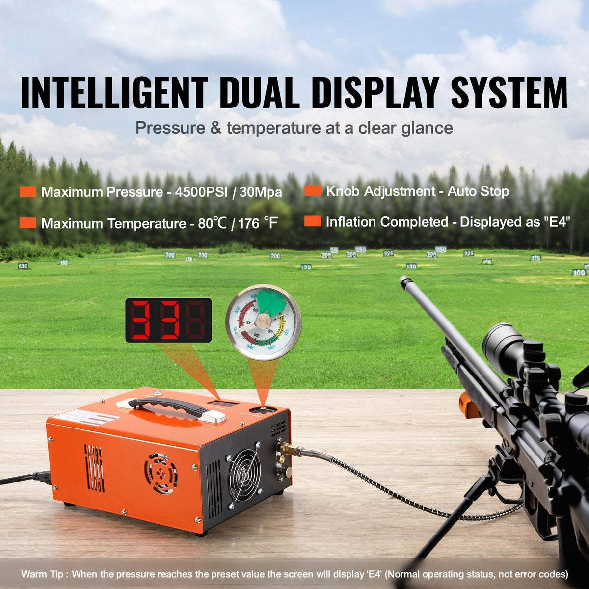 PCP Air Compressor, 4500PSI Portable PCP Airgun Compressor with Built-in Converter, Auto-Stop | DC12V/AC120V | Oil & Water-Free Paintball Tank Compressor Pump for Air Rifle, Scuba Diving Bottle