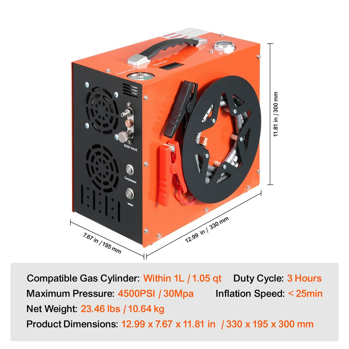 PCP Air Compressor, 4500PSI/30Mpa Portable PCP Airgun Compressor - Built-in Water and Fan Cooling System, Auto-Stop | DC12V/AC120V Paintball Tank Compressor for Air Rifle, Scuba Diving Bottle