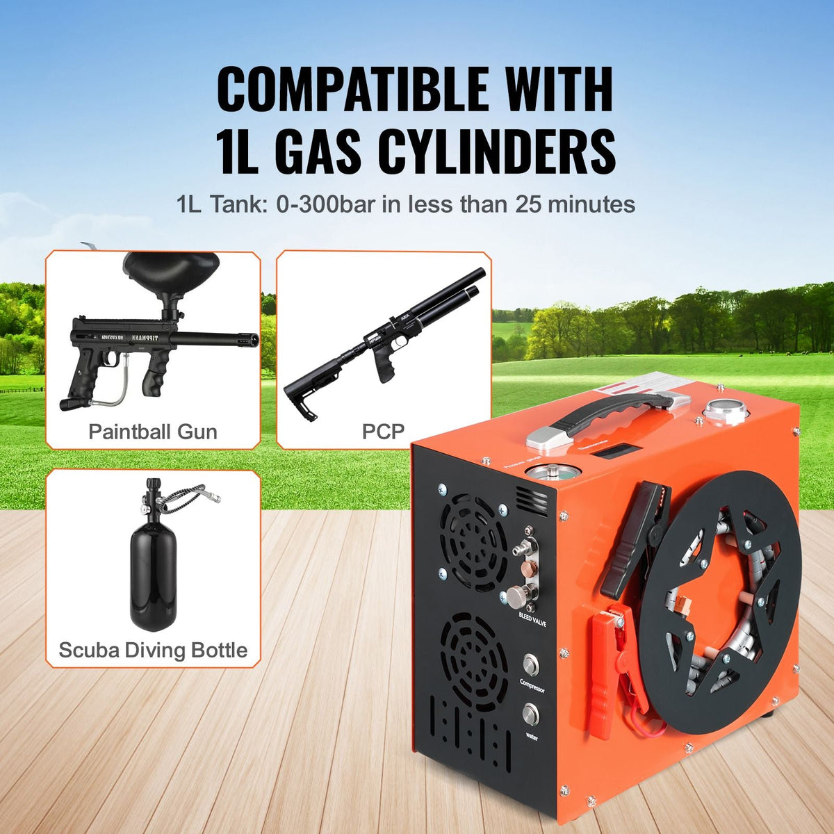 PCP Air Compressor, 4500PSI/30Mpa Portable PCP Airgun Compressor - Built-in Water and Fan Cooling System, Auto-Stop | DC12V/AC120V Paintball Tank Compressor for Air Rifle, Scuba Diving Bottle