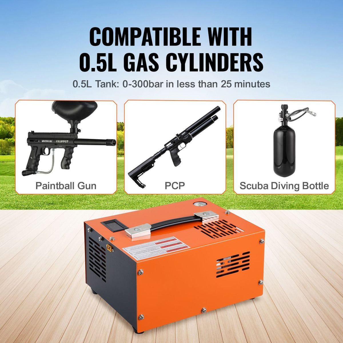PCP Air Compressor, 4500PSI/30Mpa Portable PCP Airgun Compressor with External Converter, DC12V, AC115V | Oil & Water-Free | Manual-Stop Air Rifle, Paintball and Scuba Tank Compressor Pump