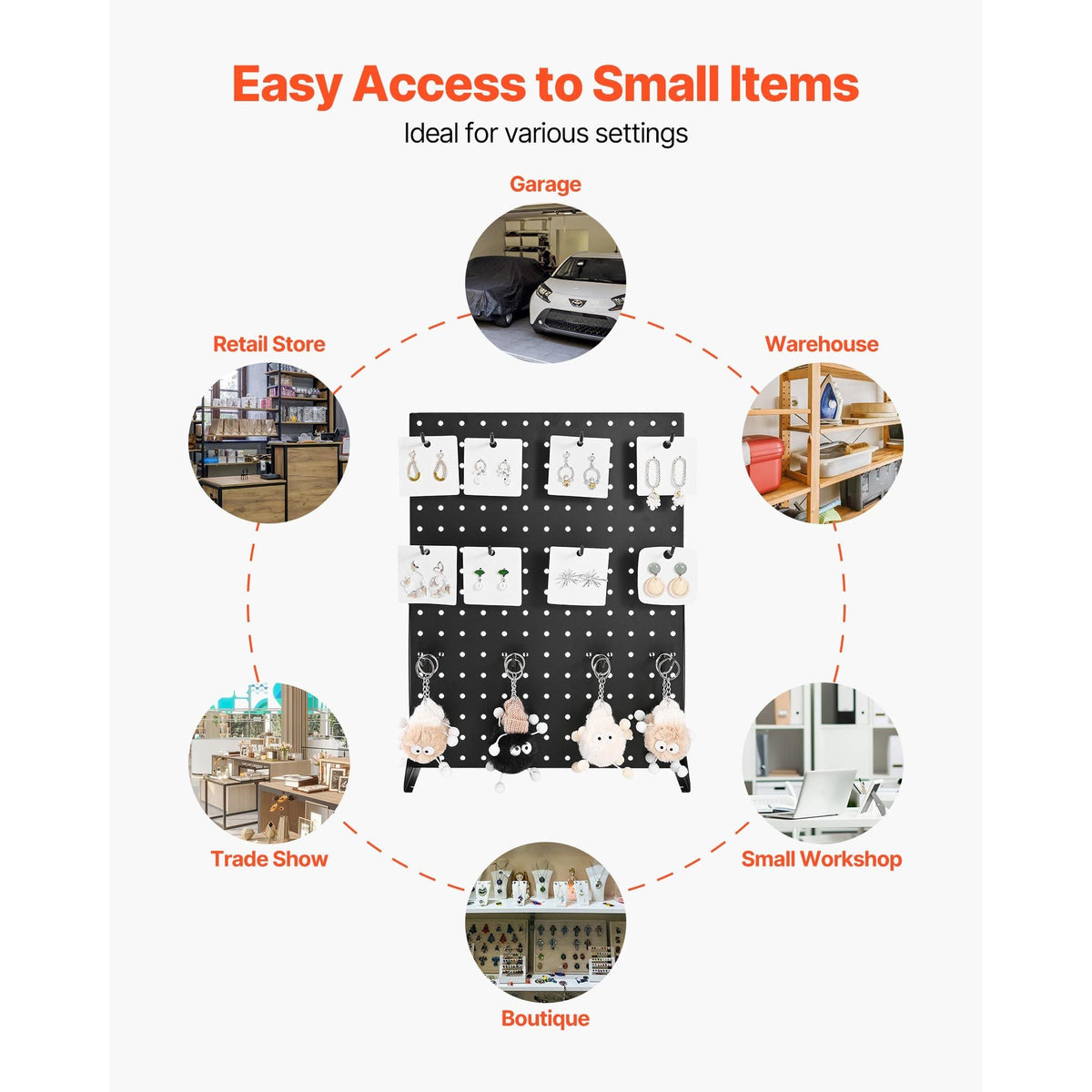 Pegboard Display Stand, 17 x 13 Inch Tabletop Pegboard Display Stand with 30 Hooks, Thickened Cold-Rolled Steel Peg Board Panel for Grocery, Retail Store and Jewelry Shop, Black (2 PCS)